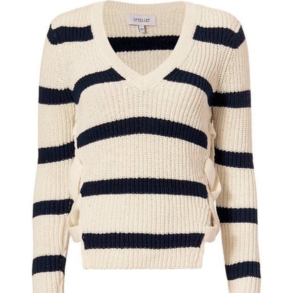 Derek Lam 10 Crosby Creme Striped Lace-Up Sweater - Picture 1 of 7